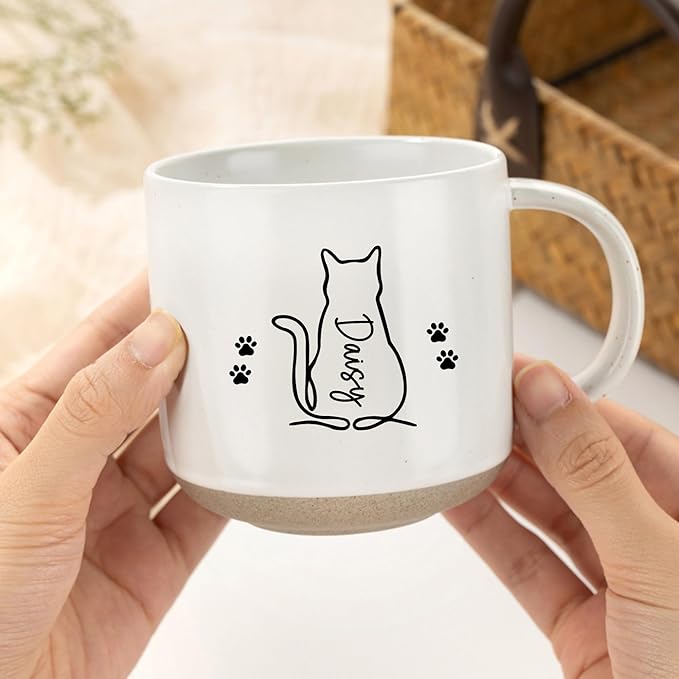 Custom Mug 12 oz Pet Silhouette – Personalized Coffee Mug with Line Art Name – Customized Gifts for Pet Owners (Dog Cat)