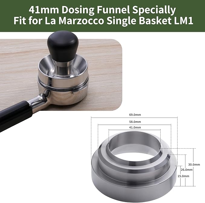 YOLOYO 41mm Dosing Funnel Specially for La Marzocco 1 Cup 7g Single Basket and VST 7g Basket, Precisely Manufactured Stainless Steel Espresso Dosing Funnel