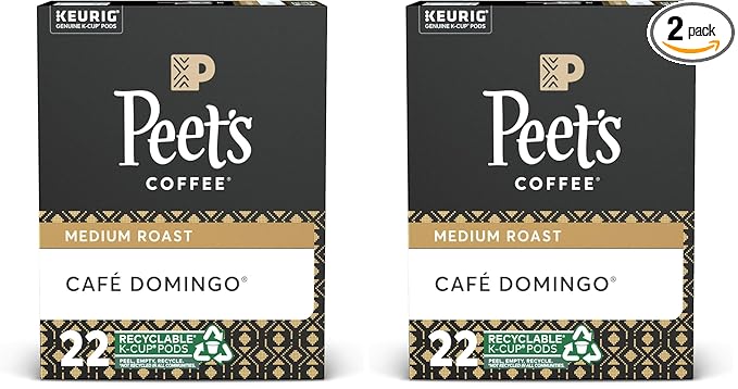 Peet's Coffee Café Domingo, Medium Roast, 22 Count Single Serve K-Cup Coffee Pods for Keurig Coffee Maker (Pack of 2)