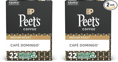 Peet's Coffee Café Domingo, Medium Roast, 22 Count Single Serve K-Cup Coffee Pods for Keurig Coffee Maker (Pack of 2)