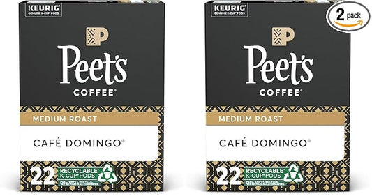 Peet's Coffee Café Domingo, Medium Roast, 22 Count Single Serve K-Cup Coffee Pods for Keurig Coffee Maker (Pack of 2)