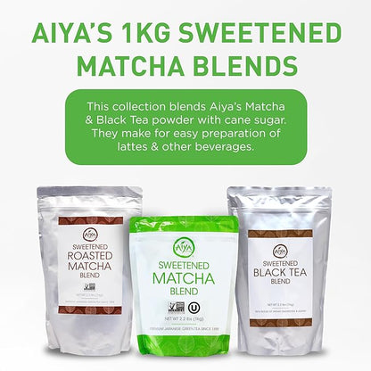 Aiya Sweetened Matcha Blend Powder - Matcha Latte Powder With Antioxidant-Rich Japanese Green Tea & Pure Cane Sugar - Ideal for Smoothies, Lattes, and Culinary Creations - 1kg Bag (2.2 lbs)