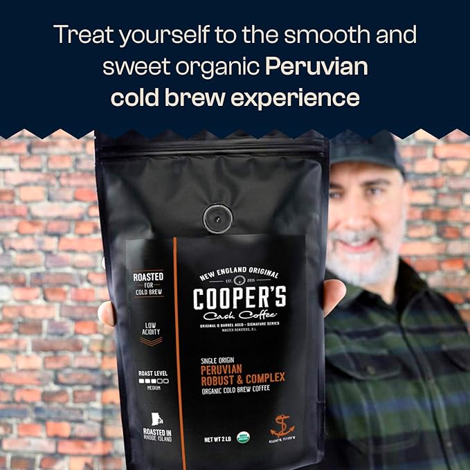 Peruvian Organic Cold Brew Coffee, Single Origin & Gourmet Beans, Tasting Notes Of Caramel With A Touch of Cherry & Orange, Medium Roast Coarse Whole Bean, 2 lb Coffee Bag