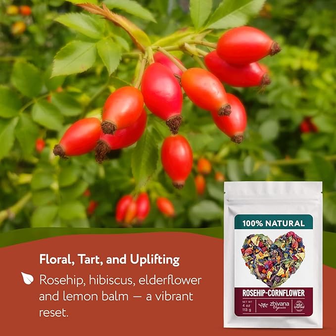 Cornflower Rosehip Herbal Tea – Loose Leaf Caffeine-Free Blend with Hibiscus, Lemon Balm & Elderflower – No Flavorings, No Colorants, No Sweeteners – Pure & Natural – 4oz