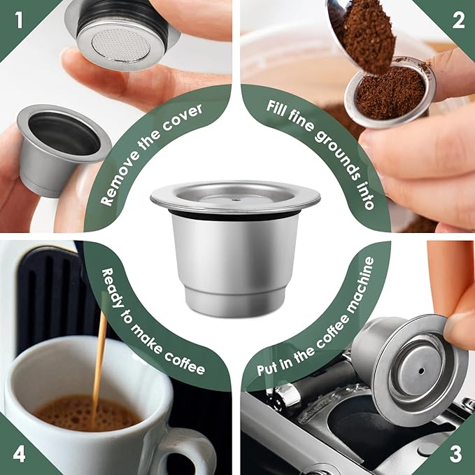 LIHONG Stainless Steel Reusable Coffee Pods, Reusable Coffee Capsules, Reusable Espresso Pods Compatible with Original Line