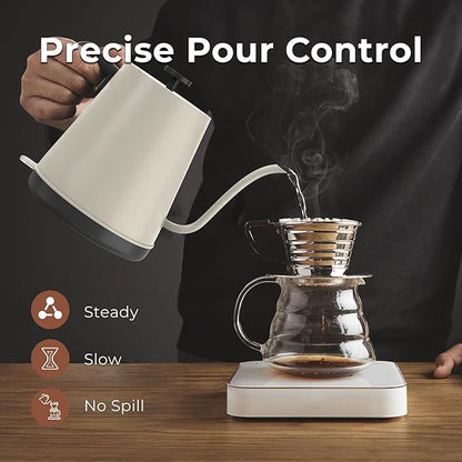 KLEAH Gooseneck Electric Kettle - 0.8L Automatic Shut Off Tea & Coffee Kettle, Hot Water Boiler Pour Over Coffee Kettle, 1200W Quick Heating Keep Warm, Bone White