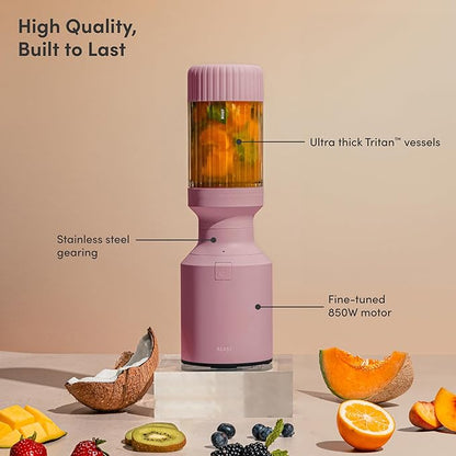 Beast Mighty 850 Plus | Premium Compact Personal Blender | Smoothies, Shakes, Dressings, Sauces | Blends Ice and Frozen Fruit | New XL Vessel | Extra Vessels, Lids and Straws | 850W (Lilac)