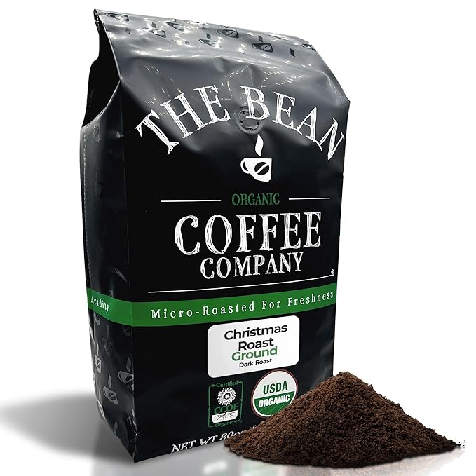 The Bean Organic Coffee Company Christmas Roast, Dark Roast, Ground Coffee, 5-Pound Bag, Café molido tostado orgánico