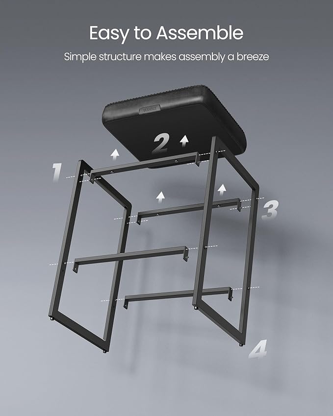 VASAGLE EKHO Collection - Bar Stools Set of 2, Counter Height Bar Stools, Synthetic Leather with Stitching, Mid-Century Modern Counter Stools, 26-Inch Tall, Kichen Home Bar Dining Room, Ink Black