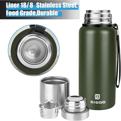 Insulated vacuum Thermo Bottle 500ml/16.9oz with cup Stainless steel coffee bottles for hot and cold drink water flask.(Green,500ml)
