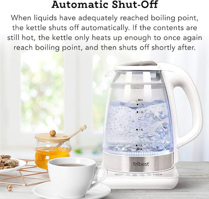 Tribest GKD-450 Hot Water Kettle, Electric Water Boiler & Water Warmer with Glass Tea Kettle, 110V, White