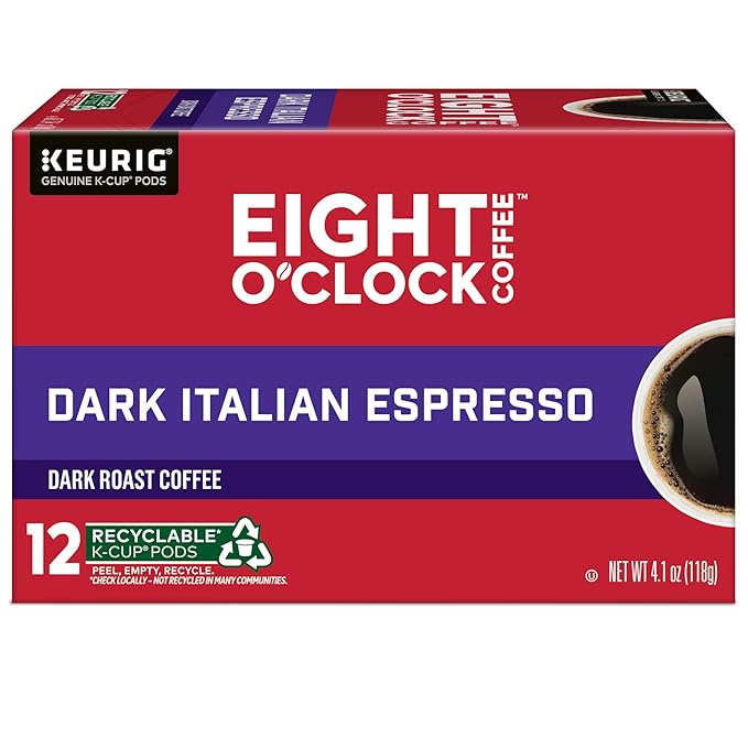 Eight O'Clock Coffee Dark Italian Espresso Roast, Keurig Single Serve K-Cup Pods, Dark Roast, 12 Count (Pack of 6)