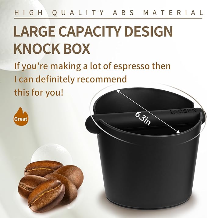 6.3Inch Knock Box Large Espresso Knock Box Shock-Absorbent Knock Box Espresso with Removable Knock Bar and Non-Slip Base Espresso Machine Accessories for Home/Office
