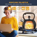 Load image into Gallery viewer, Tea Kettle Whistling Teapot for Stovetop : 2.64 Quart Food Grade Stainless Steel Tea Pot with Ergonomic Handle, Loud Whistle Camping Kettle for Tea, Coffee, Milk - Black