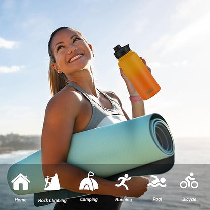 HASLE OUTFITTERS 32 oz Insulated Water Bottle Stainless Steel Double Walled Vacuum Sports Water Bottle with 2 Lids (Straw and Spout Lid) for Gym Camping Hiking(Yellow Orange Gradient,1)