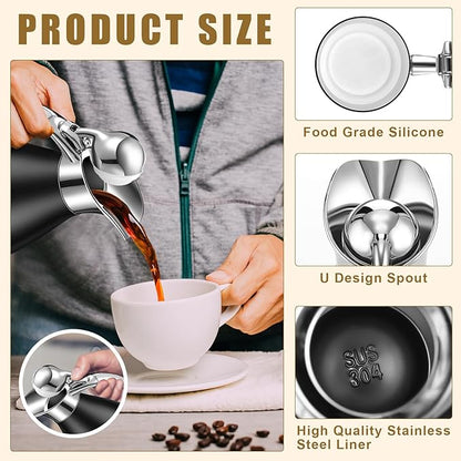 Uiifan 2 Pcs 68 oz Thermal Coffee Carafe Insulated Stainless Steel Coffee Carafe for Hot Liquids Vacuum Thermal Pot Creamer Dispenser with Brushes Keeping Hot Tea Milk Water(Black)