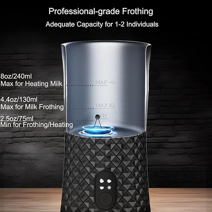 Electric Milk Frother and Steamer - Hot & Cold Milk Foamer with Auto Shut-Off - Quick and Effortless Frothing - 8oz/240ml Milk Warmer for Coffee, Latte, Cappuccino, Hot Chocolates