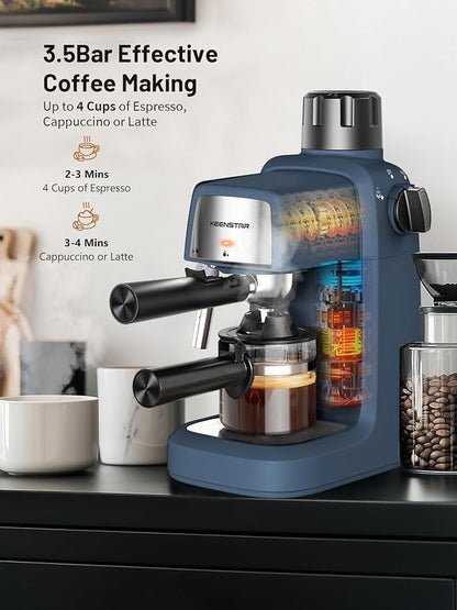 3.5Bar Espresso Machine with Milk Frother, 800W Compact Espresso and Cappuccino Machine with Preheating Function, 4 Cup Espresso Maker for Cappuccino or Latte, Gift for Coffee Lover