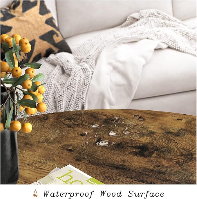 Small Round Coffee Table for Small Space, 23.5" 2-Tier Rustic Brown Wooden Coffee Table with Open Storage for Living Room/Balcony/Office, Metal Legs, Easy to Assemble