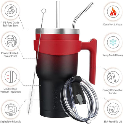 BJPKPK 30 oz Tumbler With Handle And Straw Stainless Steel Insulated Tumbler Cups For Water Or Ice Coffee,Blood Moon