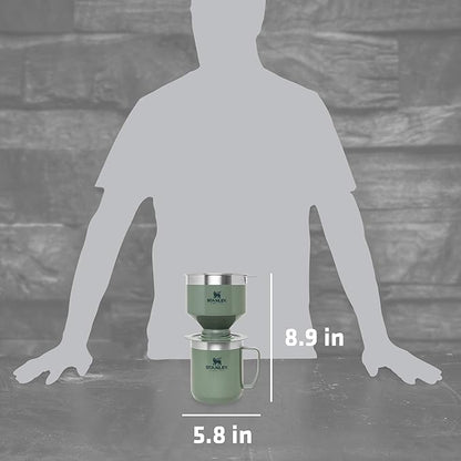 Stanley Perfect Brew Pour Over Set | 12 oz Camp Mug with Lid Included | Drip Coffee Maker with Reusable Filter | Insulated Stainless Steel | BPA-Free | Hammertone Green