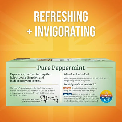 Twinings Pure Peppermint Herbal Tea Individually Wrapped Bags, 100 Count (Pack of 1), Fresh Minty Flavour, Naturally Caffeine-Free, Enjoy Hot or Iced, 100 Teabags
