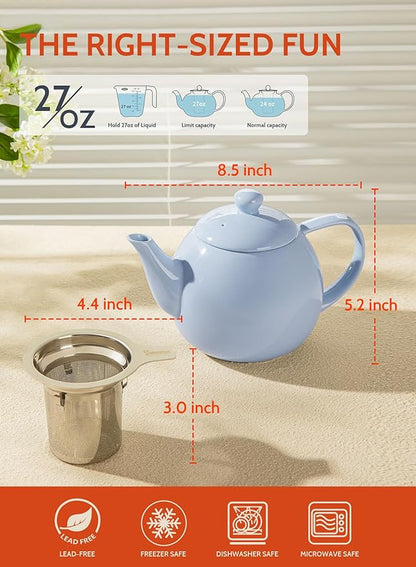 Sweese Teapot, Porcelain Tea Pot with Stainless Steel Infuser, Blooming & Loose Leaf Teapot - 27ounce, Lilac