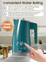 Load image into Gallery viewer, Temperature Control Electric Kettle, 5 Temp Presets, 2H Keep Warm, 1.25L 1200W Fast Boil with LED Display, Cool-Touch Design with Auto Shut-Off, Cordless Design, Ideal for Tea and Coffee（Green）