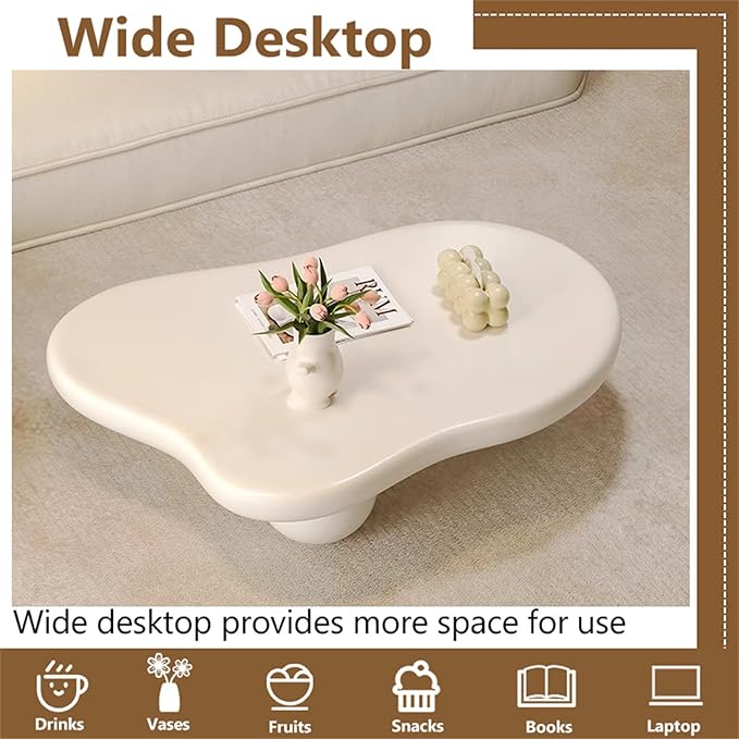 Cloud Coffee Table Modern Cute Coffee Tables Irregular Simple Tea/Center Table for Small Space End Table for Living Room, Home Office, Indoor (Irregular Shape White 39.4" Wx27 Dx11.4 H)