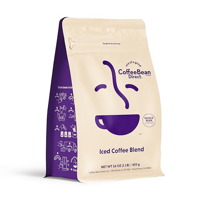 Coffee Bean Direct Iced Coffee Blend, Whole Bean Coffee, Mixed Roast Level, 1 Pound Bag (Pack of 1)