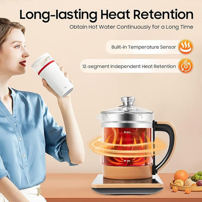 Electric Tea Kettle, 1.8L 800W Multifunctional Glass Kettle Health Pot Tea Maker Household W/Filter+ Digital Heating Base For Health Medicine Meals, Boiled Eggs, Noodles, Coffee, Soup, Hot Pot