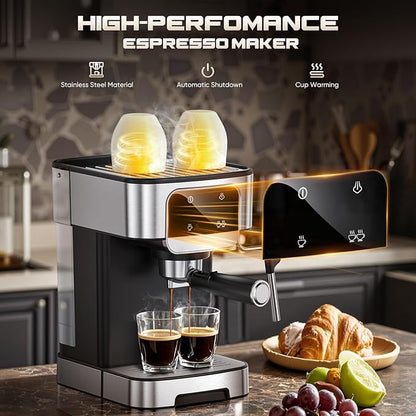 Espresso Machine 20 Bar, Professional Espresso Maker with Power Milk Frother，Compact Espresso Coffee Machine With LED Touch Screen for Home Latte, Cappuccino, 61OZ Removable Water Tank 2025