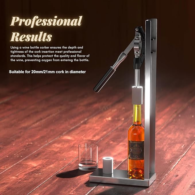 Wine Corker, Hand Wine Bottle Re-corker, Bottle Capper for Bottling, Manual Wine Corking Kit with 2 POM Inserting Stopper, Bottle Cap Pressing Machine Corking Tool
