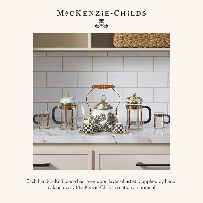 MACKENZIE-CHILDS 2-Quart Enamel Tea Kettle, Cute Tea Kettle for Stovetop, Sterling English Garden