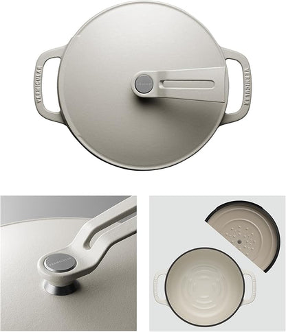 Vermicular Oven Pot 2.0 | Lightweight Enameled Cast Iron Pot | 18cm (2 Qt) | Non-Toxic | Induction-compatible | Dutch Oven | Made in Japan | Matte Linen Beige