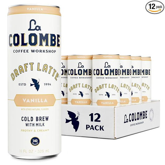 La Colombe Coffee, Vanilla Draft Latte, 11 fl oz Cans (Pack of 12), Coffeehouse Quality Cold Brew, Specialty Grade Coffee Beans, Ready-to-Drink On-the-Go