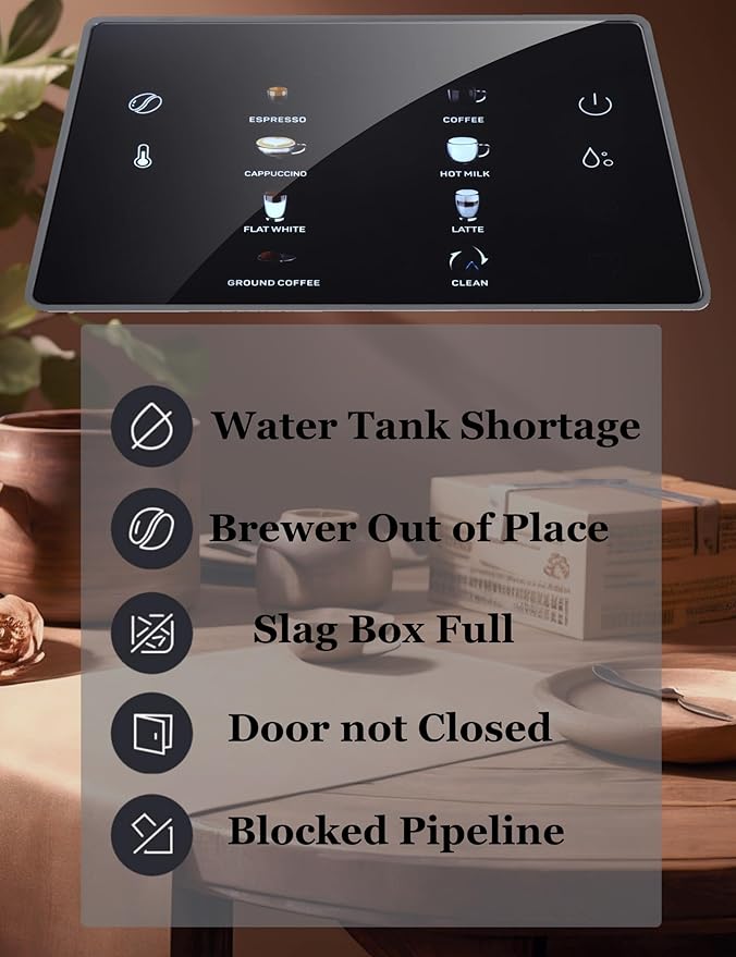 Automatic Coffee Machine Bean to Cup Espresso Maker with Self-Cleaning & Auto Shut-Off Adjustable Temperature/Cup Size for Latte/Cappuccino/Americano/Ground Coffee DIY for Home/Office/Coffee Lovers