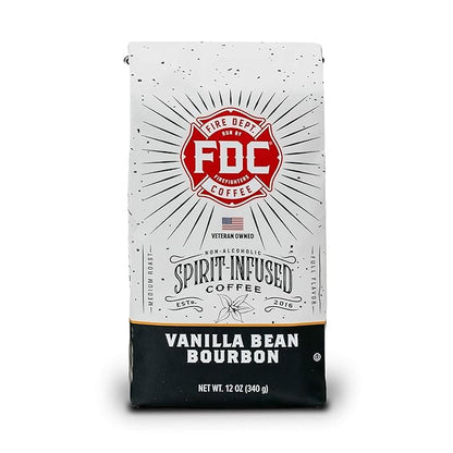 Fire Department Coffee - Vanilla Bourbon Coffee - Gives Back to Firefighters - Vanilla Bean Bourbon Infused - Ground Medium Roast - Non-Alcoholic - Roasted in the USA - Veteran Owned - 12 oz