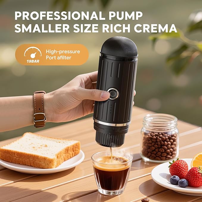 Portable Electric Espresso Machine, Travel Coffee Maker for Camping, Car Self-Heating Coffee Machine with USB-C, Compatible With NS Capsules & Ground Coffee, Portable Coffee Maker for Hiking,RV,Office