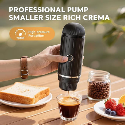 Portable Electric Espresso Machine, Travel Coffee Maker for Camping, Car Self-Heating Coffee Machine with USB-C, Compatible With NS Capsules & Ground Coffee, Portable Coffee Maker for Hiking,RV,Office
