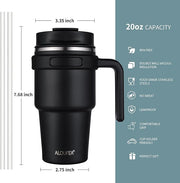 ALOUFEA 20 oz Insulated Coffee Mug Tumbler with Handle, Stainless Steel Travel Mug Tumbler with Lid and Straw,Double Wall Vacuum Leak Proof Ice Coffee Thermal Cup,Sage