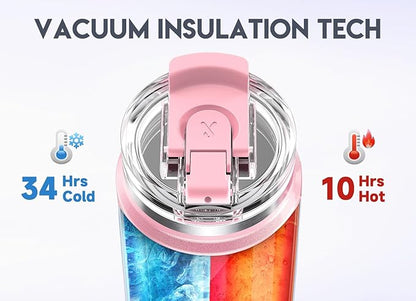 Meoky 40oz Tumbler with Handle, Stainless Steel Travel Mug with 2-in-1 Straw and Sip Lid, Vacuum Insulated Coffee Mug, 100% Leak Proof, Keeps Cold for 34 Hours or Hot for 10 Hours (Flamingo)