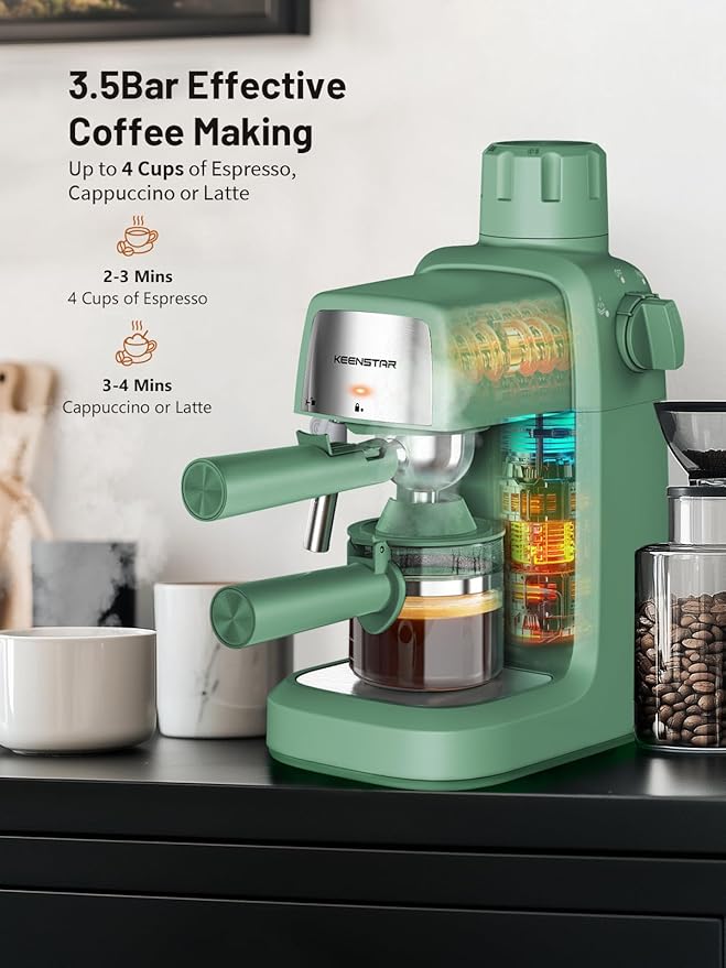 3.5Bar Espresso Machine with Milk Frother, 800W Compact Espresso and Cappuccino Machine with Preheating Function, 4 Cup Espresso Maker for Cappuccino or Latte, Gift for Coffee Lover