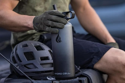HYDRO CELL Stainless Steel Insulated Water Bottle with Straw - For Cold & Hot Drinks - Metal Vacuum Flask with Screw Cap and Modern Leakproof Sport Thermos for Adults (Graphite/Black 40oz)