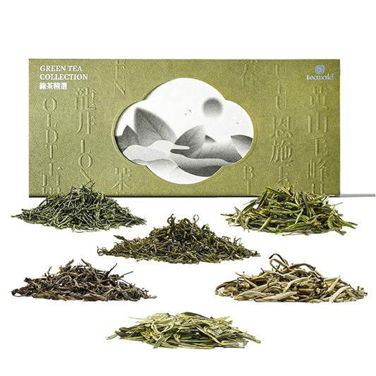 iTeaworld Chinese Green Tea Sampler - 6 Flavors Green tea loose leaf Bag - Chinese Tea With Mediumly Caffeinated, Sugar Free Loose Leaf Tea for Health Come with 20 Tea Bags, 3.5oz