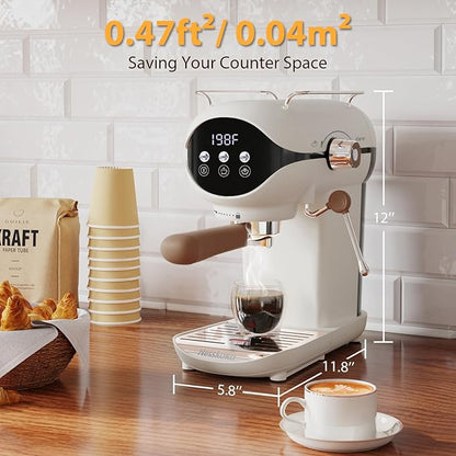 Espresso Machine with Steam Milk Frother Semi Automatic 20 Bar Compact White with Toggle Switch for home Cafetera Espresso, Latte, Cappuccino, Americano, Macchiato