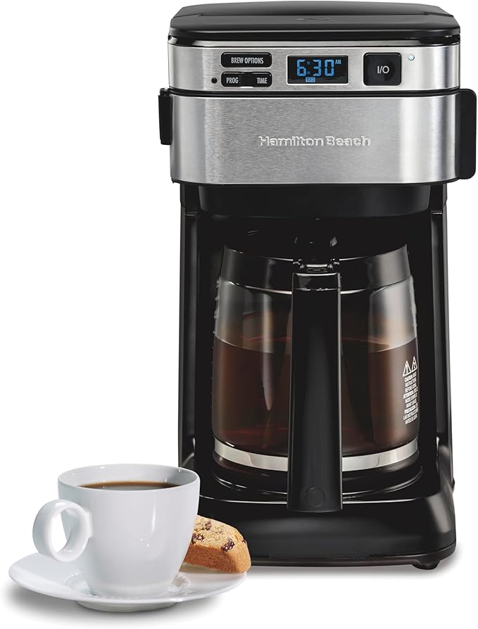 Hamilton Beach Programmable Drip Coffee Maker, 12 Cups, Front Access Easy Fill, Pause & Serve, 3 Brewing Options, Black (46310)