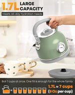 Load image into Gallery viewer, Amaste Electric Kettle, Retro Electric Tea Kettle with Thermometer, 57 Oz Hot Water Kettle for Coffee &amp; Tea, 304 Stainless Steel, 1500W Fast Boiling, Auto Shut-Off &amp; Boil Dry Protection, Matcha Green