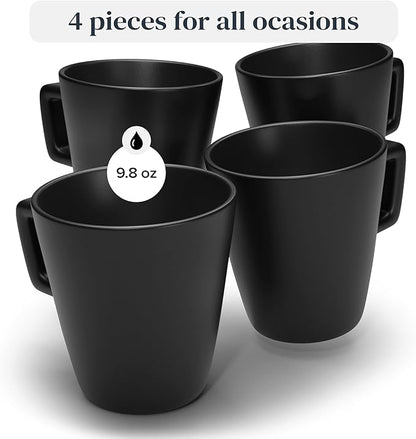 Stoneware Coffee Mugs Set of 4, Stylish Black Matte, 10.5 Oz Ceramic Cups, Dishwasher and Microwave Safe, Large Mugs