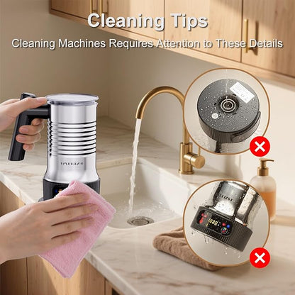 Milk Frother and Steamer, 4 in 1 Milk Frother Electric with LED Temp Display, Warm and Cold Automatic Foam Maker Stainless Steel with Touch Screen for Coffee, Latte, Cappuccino, Hot Chocolate